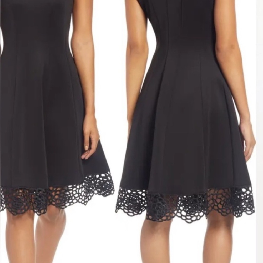 Donna Ricco Black Midi Dress with Lace Hem